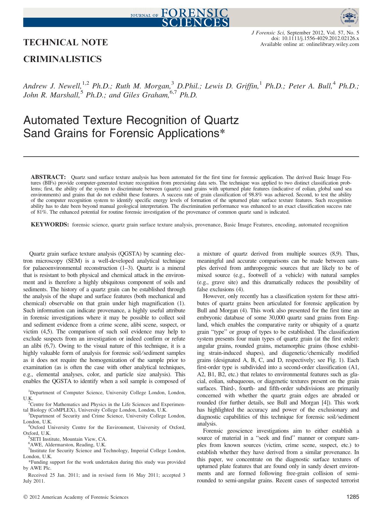 Automated Texture Recognition of Quartz Sand Grains for Forensic Applications* by Unknown