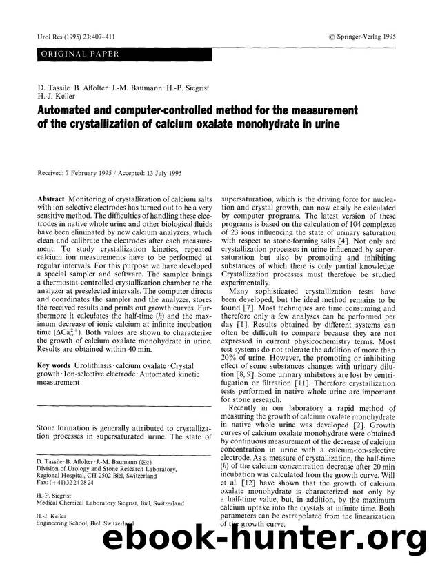 Automated and computer-controlled method for the measurement of the crystallization of calcium oxalate monohydrate in urine by Unknown