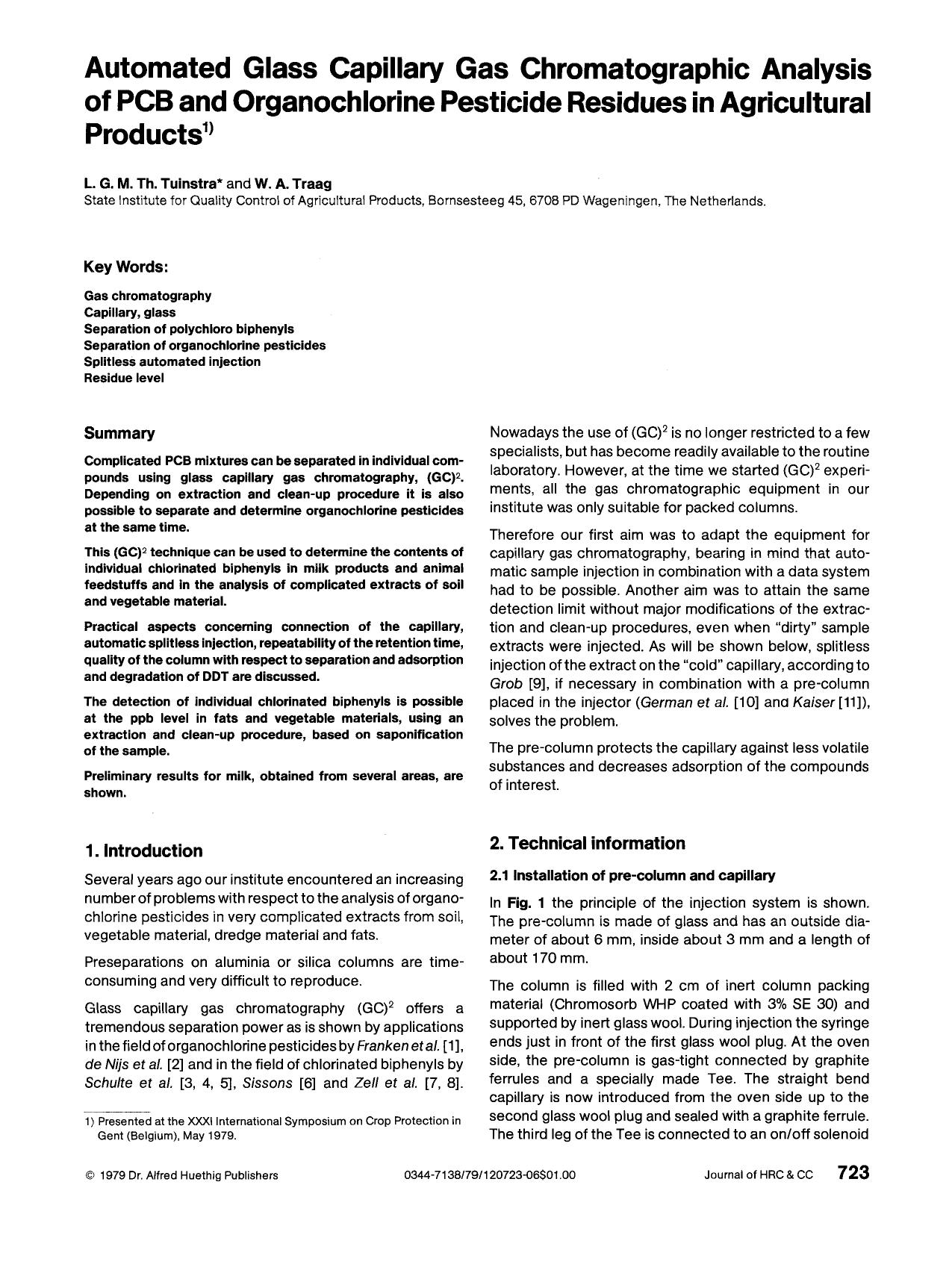 Automated glass capillary gas chromatographic analysis of PCB and organochlorine pesticide residues in agricultural products by Unknown