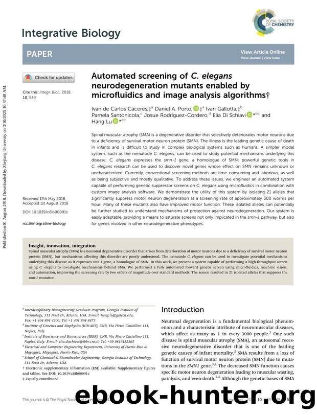 Automated screening of C. elegans neurodegeneration mutants enabled by microfluidics and image analysis algorithms by unknow