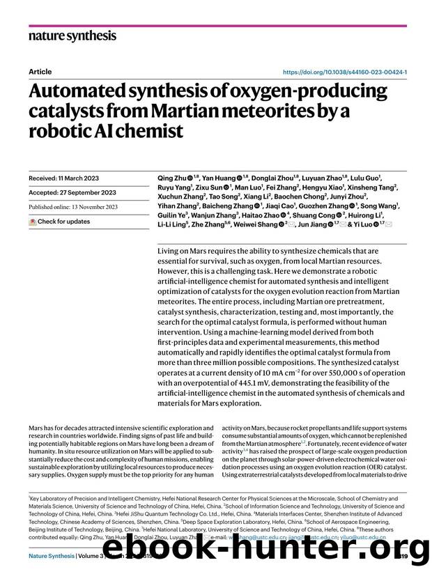 Automated synthesis of oxygen-producing catalysts from Martian meteorites by a robotic AI chemist by unknow