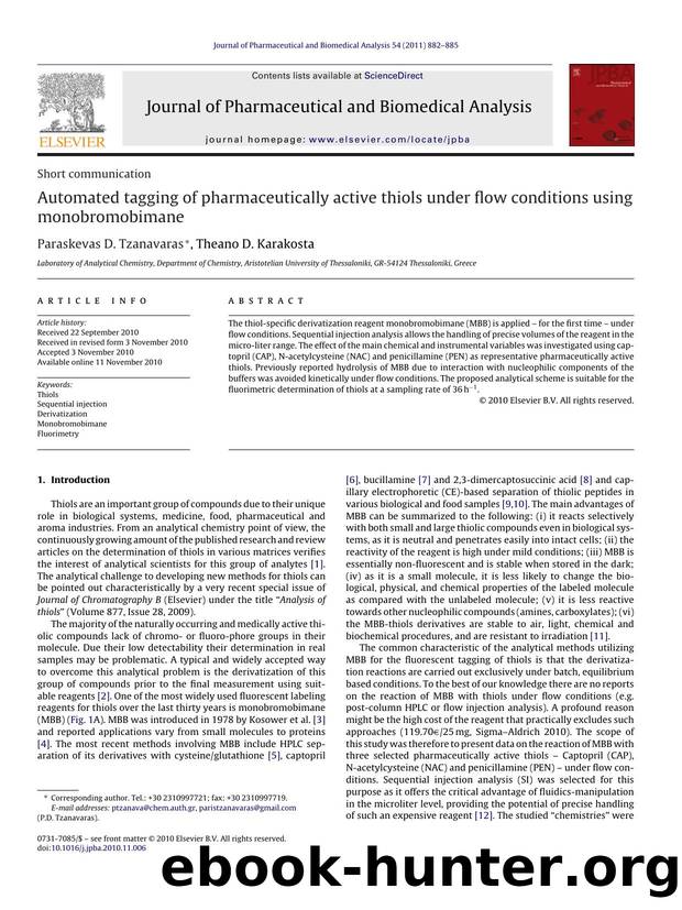 Automated tagging of pharmaceutically active thiols under flow conditions using monobromobimane by Paraskevas D. Tzanavaras