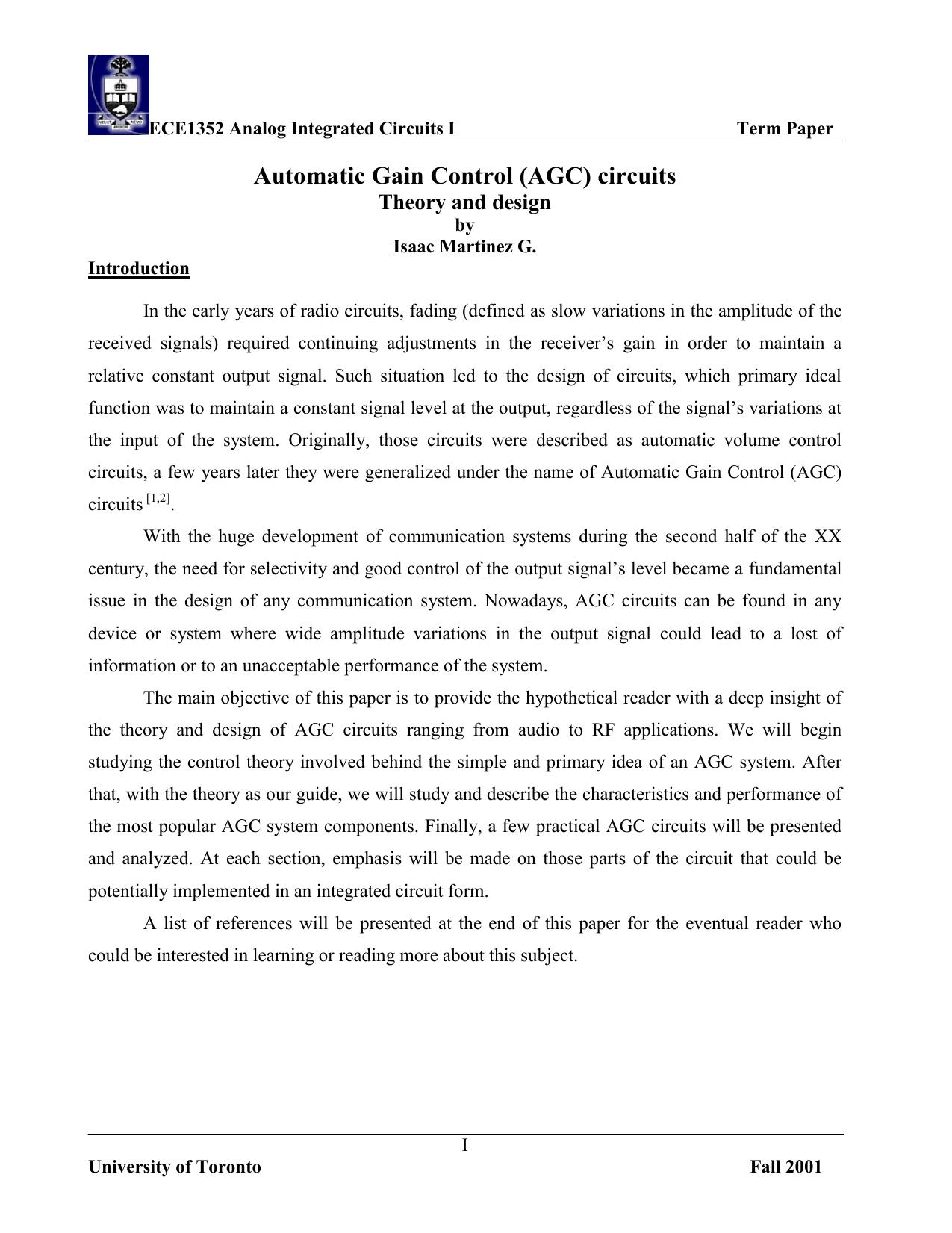 Automatic Gain Control (AGC) circuits by Isaac Martinez G