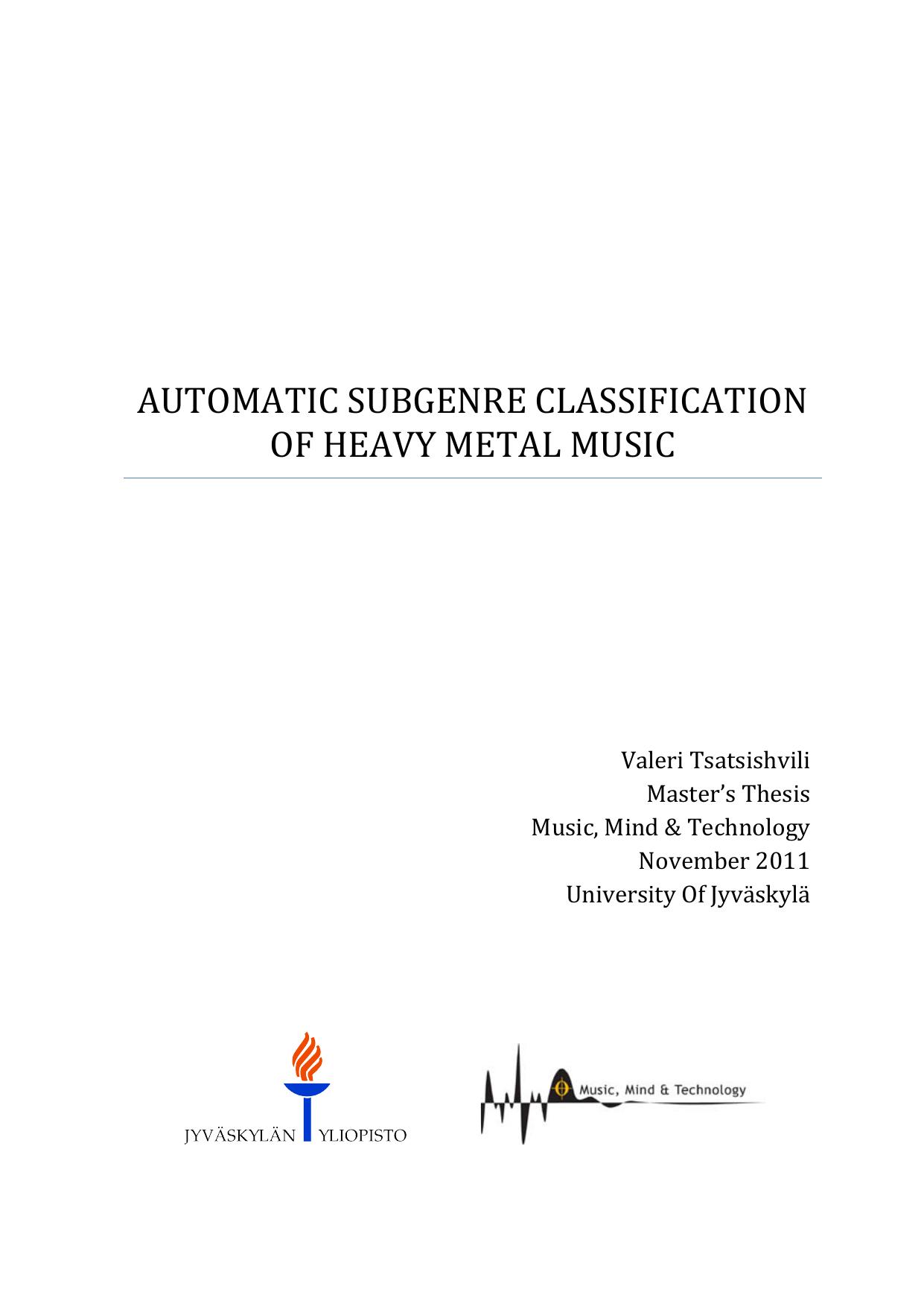 Automatic Subgenre Classification of Heavy Metal Music by Valeri Tsatsishvili