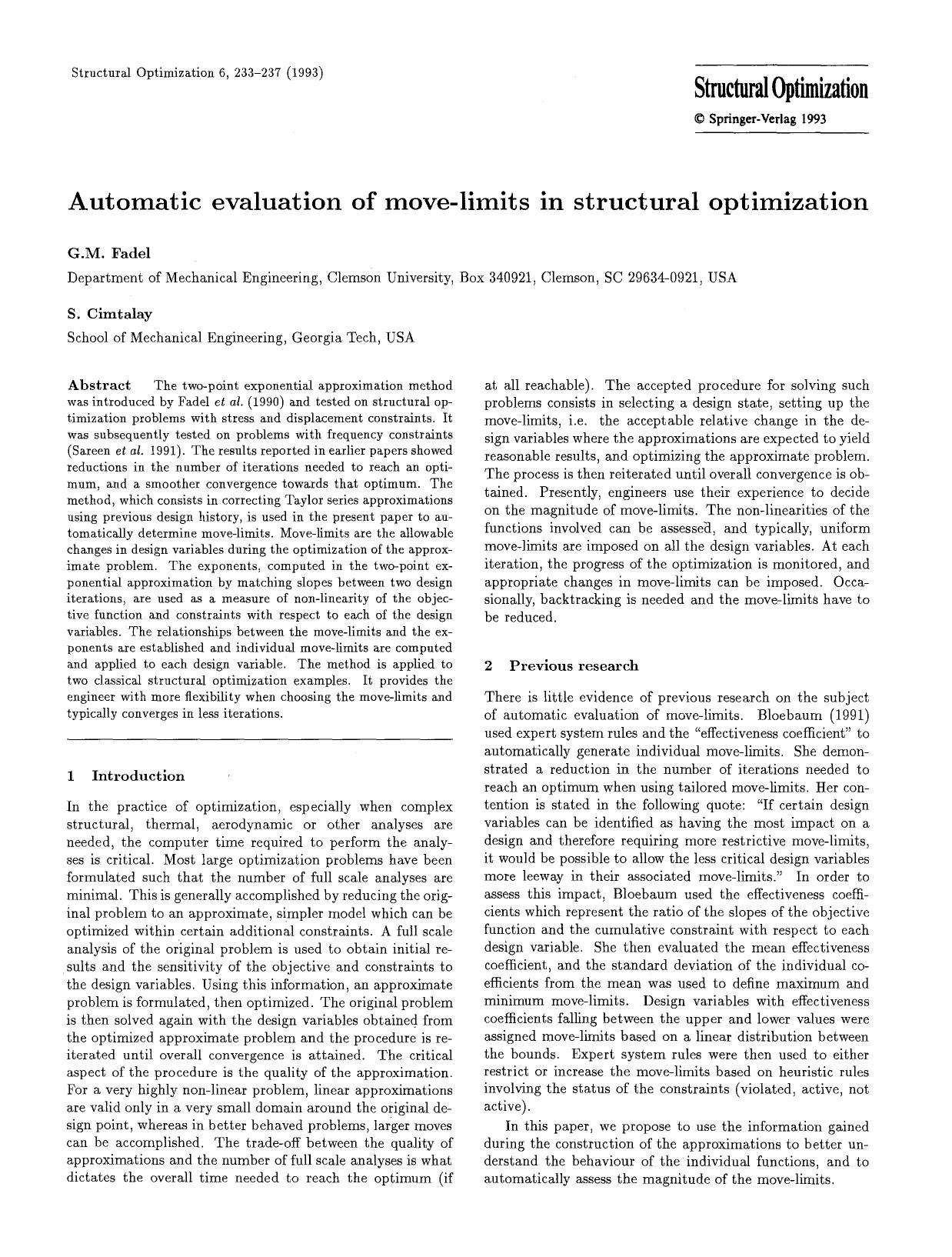 Automatic evaluation of move-limits in structural optimization by Unknown