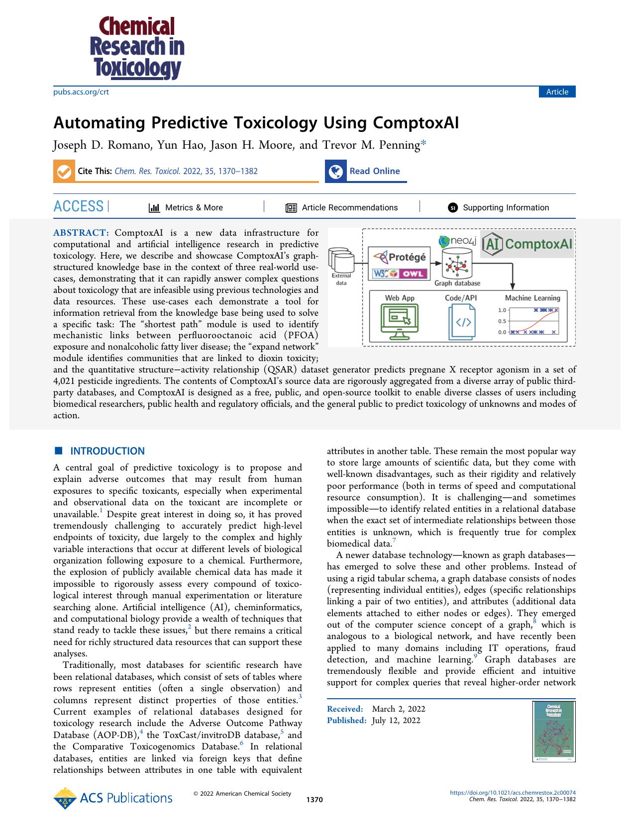Automating Predictive Toxicology Using ComptoxAI by Joseph D. Romano Yun Hao Jason H. Moore and Trevor M. Penning
