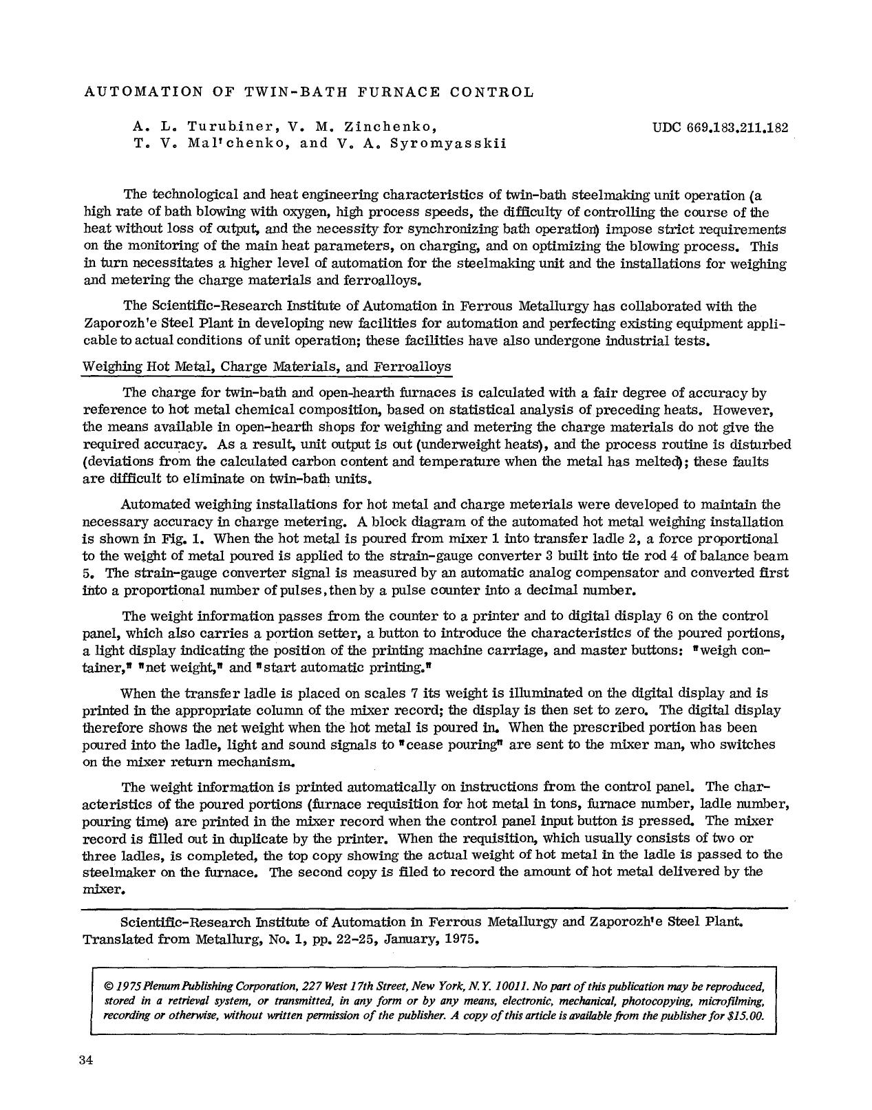 Automation of twin-bath furnace control by Unknown