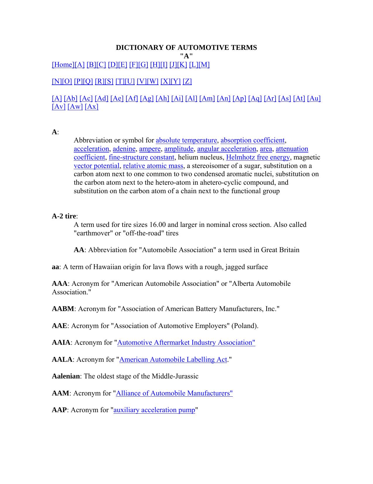 Automotive A-Z Lane's Complete Dictionary of Automotive Terms by Keith Lane