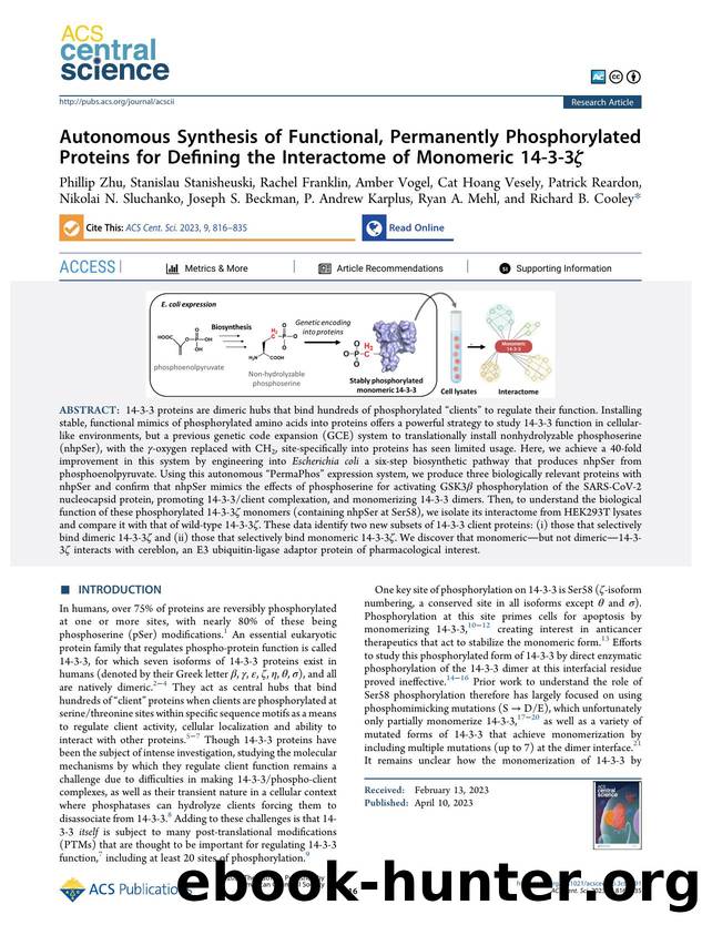 Autonomous Synthesis of Functional, Permanently Phosphorylated Proteins for Defining the Interactome of Monomeric 14-3-3Î¶ by unknow