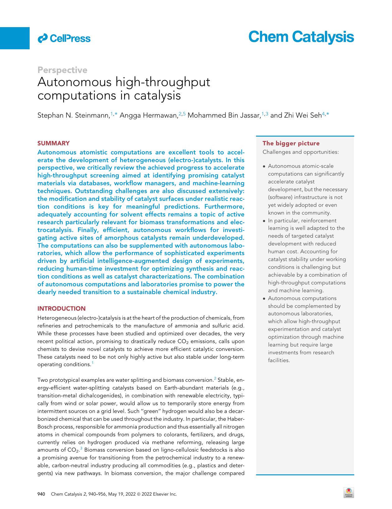 Autonomous high-throughput computations in catalysis by Stephan N. Steinmann