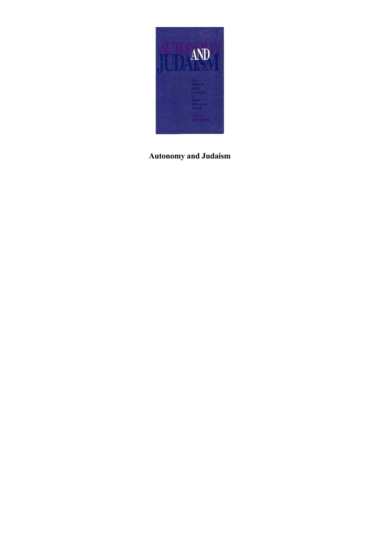 Autonomy and Judaism: The Individual and the Community in Jewish Philosophical Thought by Daniel H. Frank (editor)