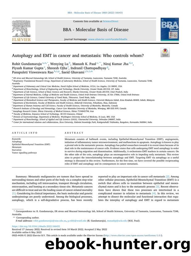 Autophagy and EMT in cancer and metastasis: Who controls whom? by unknow