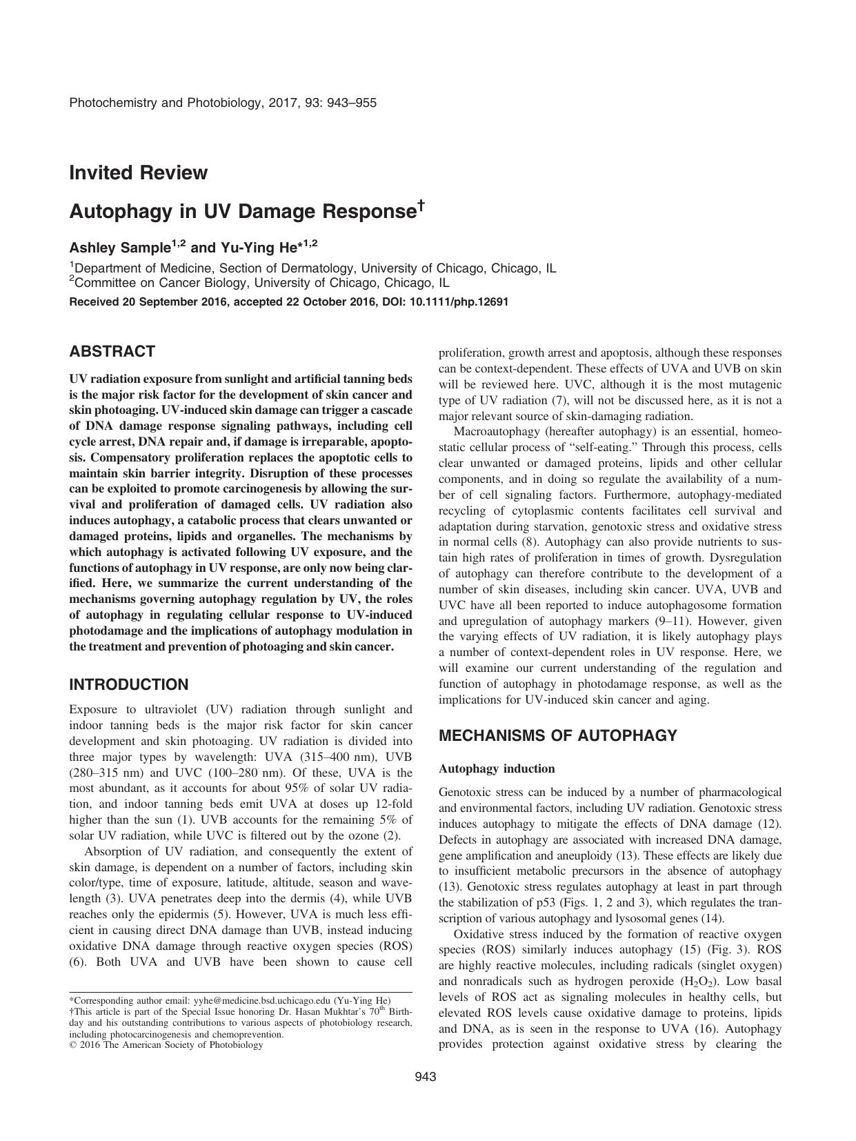Autophagy in UV Damage Response by Unknown