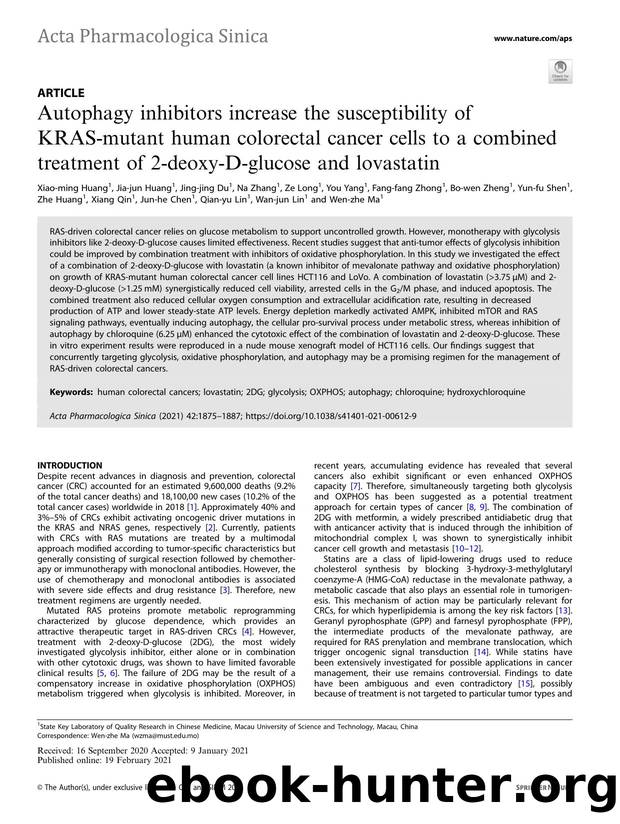 Autophagy inhibitors increase the susceptibility of KRAS-mutant human colorectal cancer cells to a combined treatment of 2-deoxy-D-glucose and lovastatin by unknow