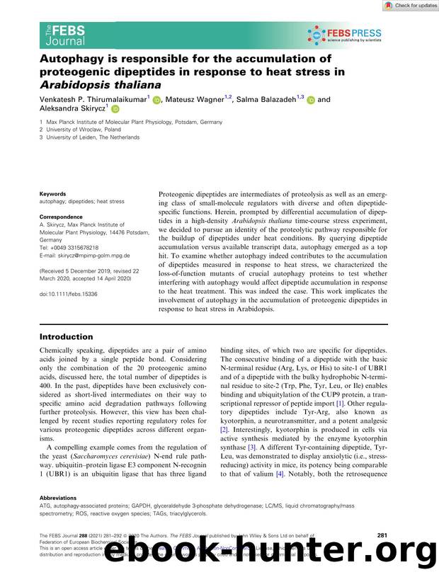 Autophagy is responsible for the accumulation of proteogenic dipeptides in response to heat stress in ArabidopsisÂ thaliana by Unknown