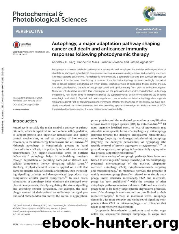 Autophagy, a major adaptation pathway shaping cancer cell death and anticancer immunity responses following photodynamic therapy by Abhishek D. Garg Hannelore Maes Erminia Romano Patrizia Agostinis