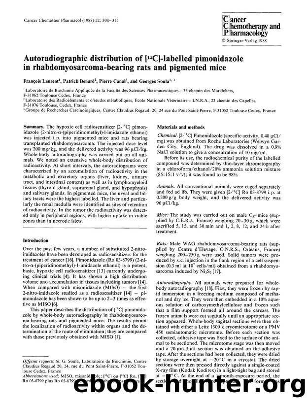 Autoradiographic distribution of [<Superscript>14<Superscript>C]-labelled pimonidazole in rhabdomyosarcoma-bearing rats and pigmented mice by Unknown