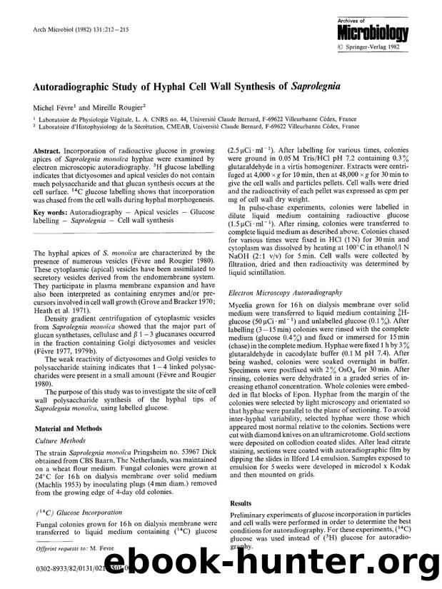 Autoradiographic study of hyphal cell wall synthesis of <Emphasis Type="Italic">Saprolegnia<Emphasis> by Unknown