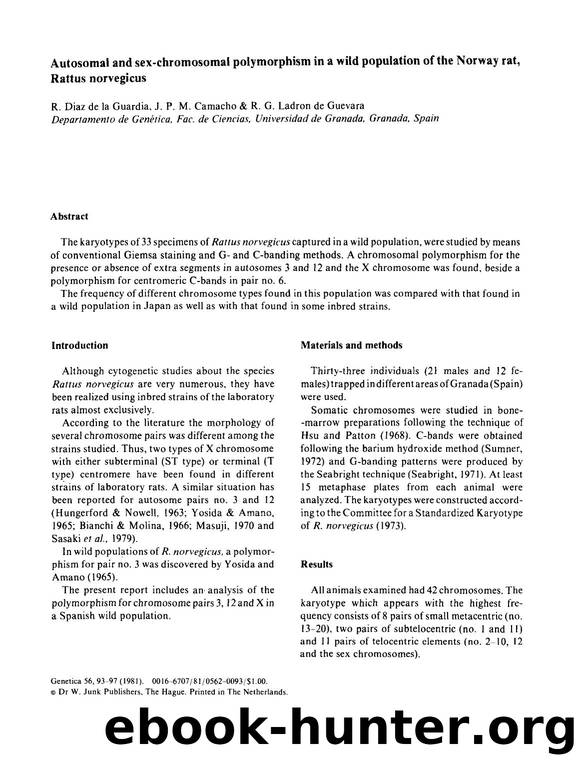 Autosomal and sex-chromosomal polymorphism in a wild population of the Norway rat, Rattus norvegicus by Unknown