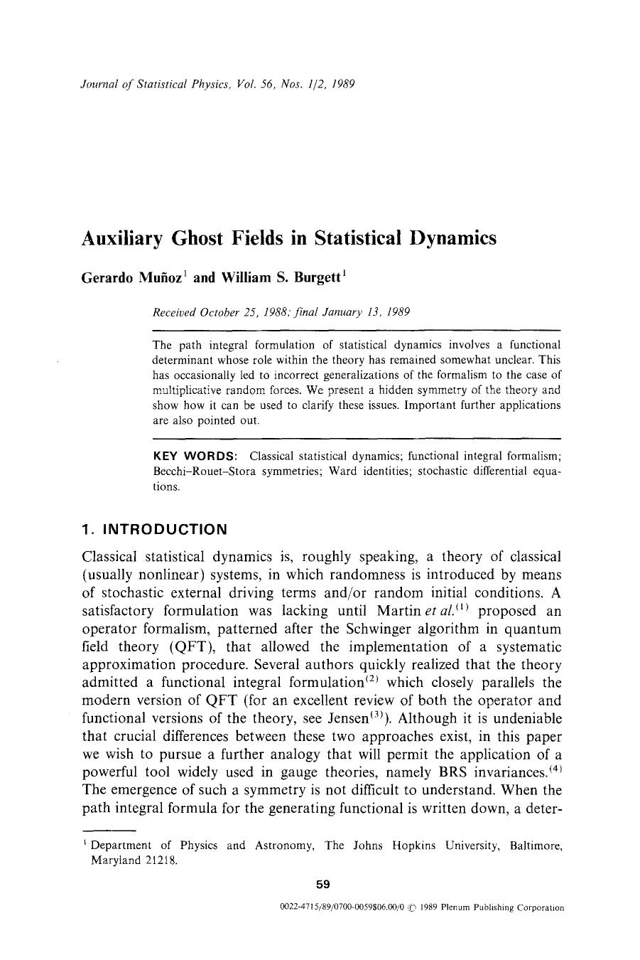Auxiliary ghost fields in statistical dynamics by Unknown