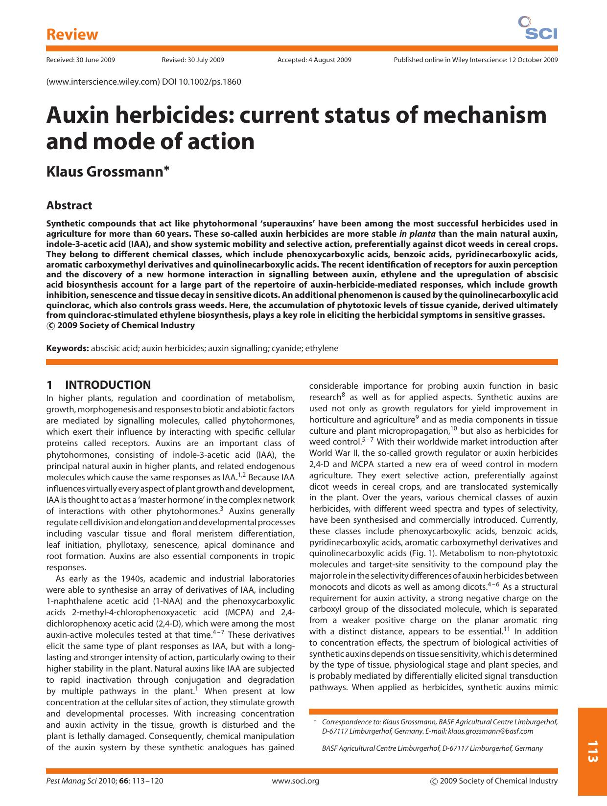 Auxin herbicides: current status of mechanism and mode of action by Unknown