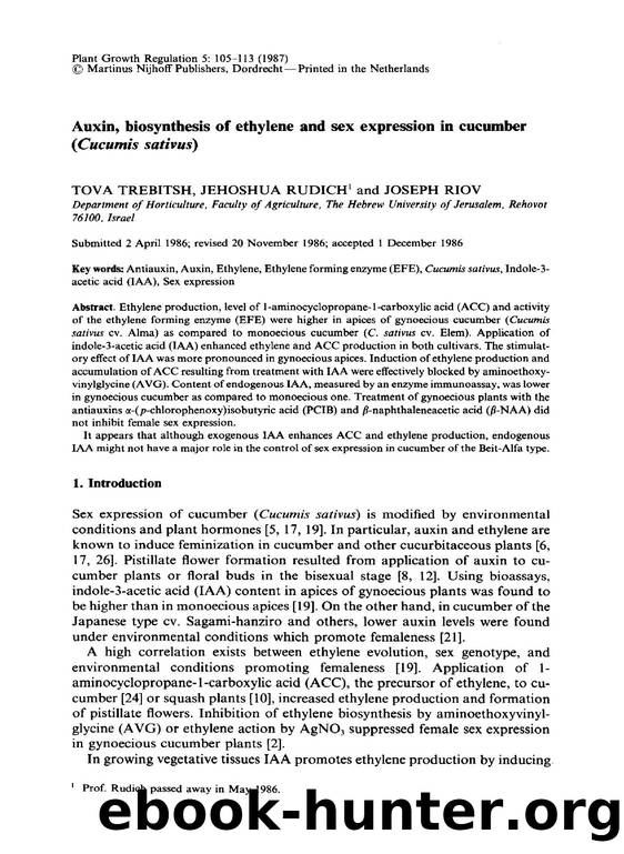Auxin, biosynthesis of ethylene and sex expression in cucumber ( <Emphasis Type="Italic">Cucumis sativus <Emphasis>) by Unknown