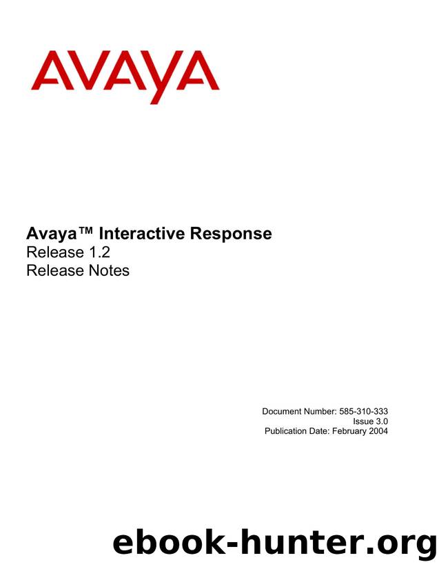 Avaya IR R1.2 Release Notes by CRM Information Development