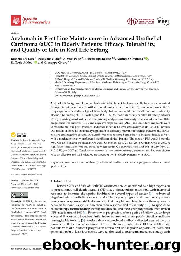 Avelumab in First Line Maintenance in Advanced Urothelial Carcinoma (aUC) in Elderly Patients: Efficacy, Tolerability, and Quality of Life in Real Life Setting by unknow