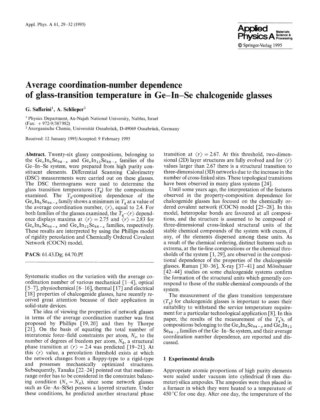 Average coordination-number dependence of glass-transition temperature in Ge-In-Se chalcogenide glasses by Unknown