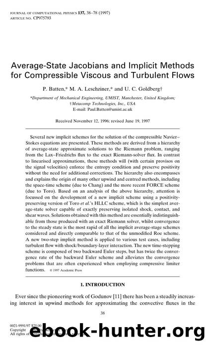 Average-State Jacobians and Implicit Methods for Compressible Viscous and Turbulent Flows by Batten P. et al