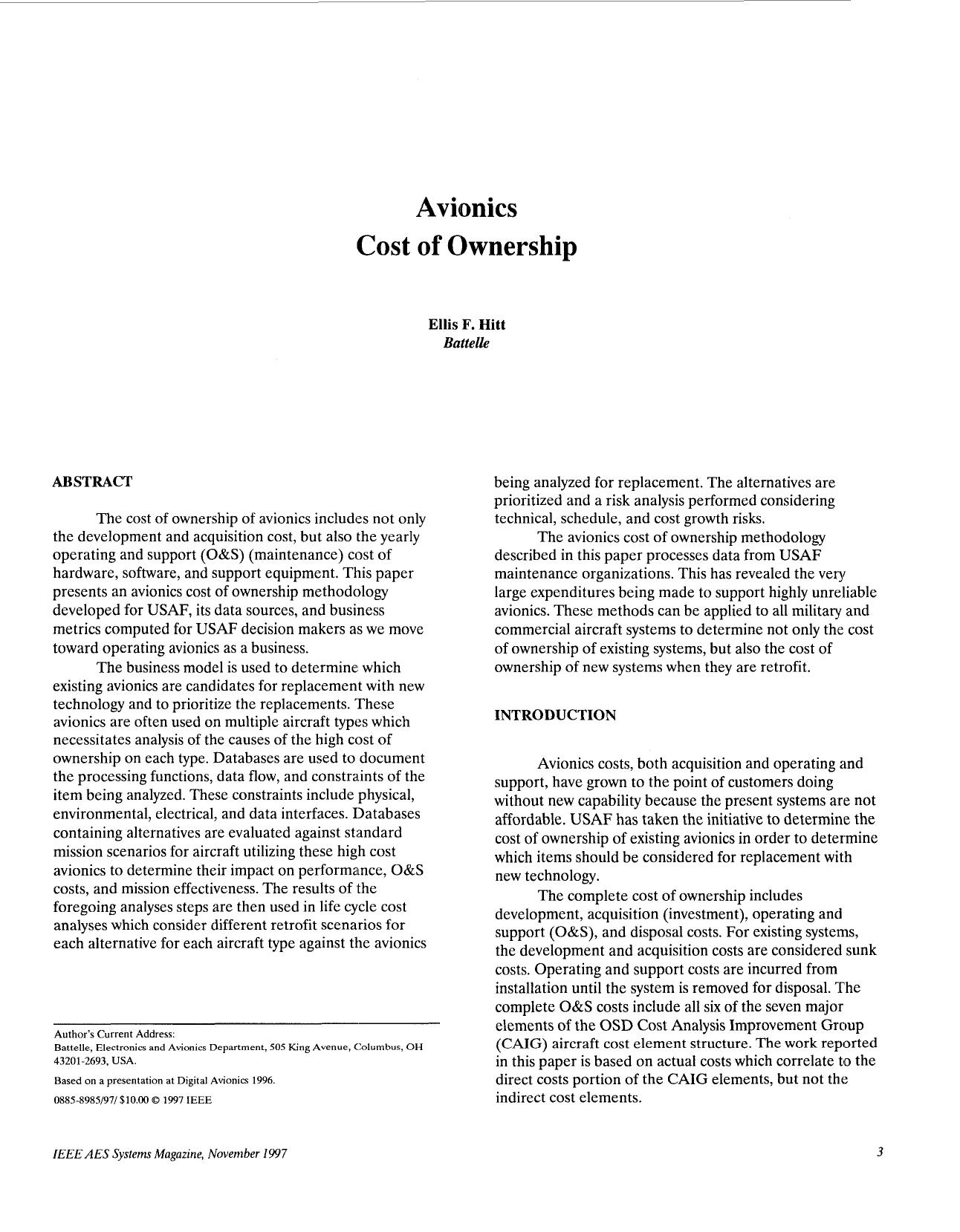 Avionics Cost Of Ownership - IEEE Aerospace and Electronics Systems Magazine by IEEE