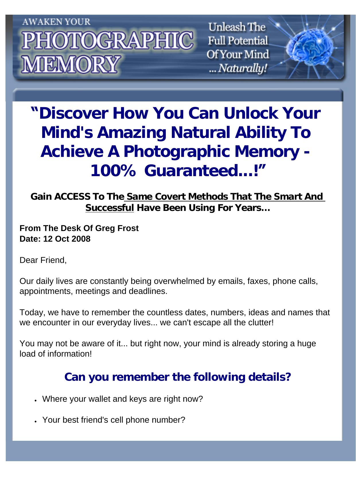 Awaken Your Photographic Memory - Top Converting! by Best of Kuszter's Collection