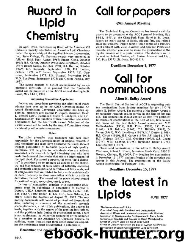 Award in Lipid Chemistry by Unknown