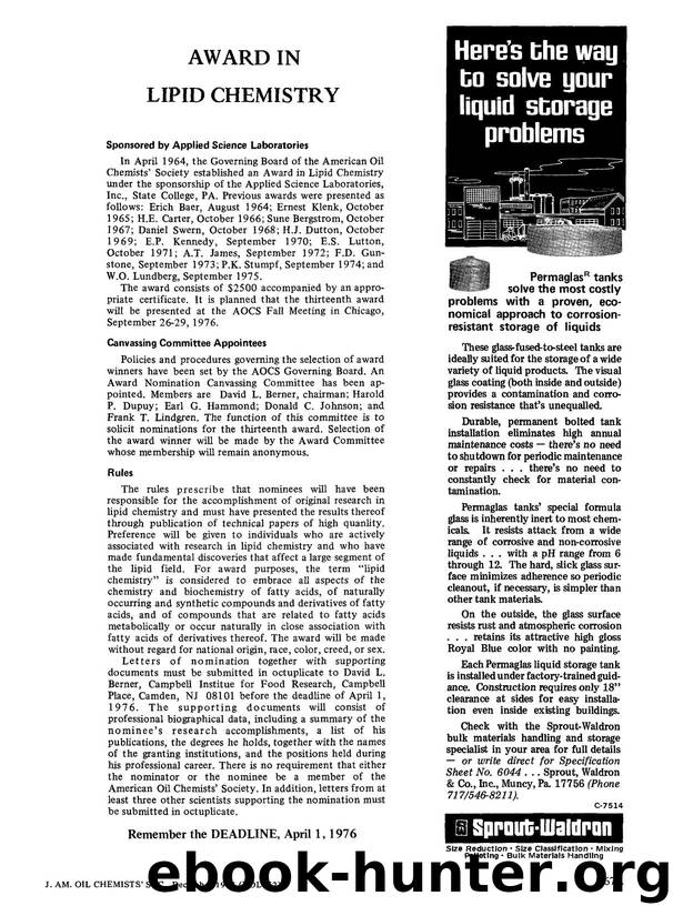 Award in lipid chemistry by Unknown