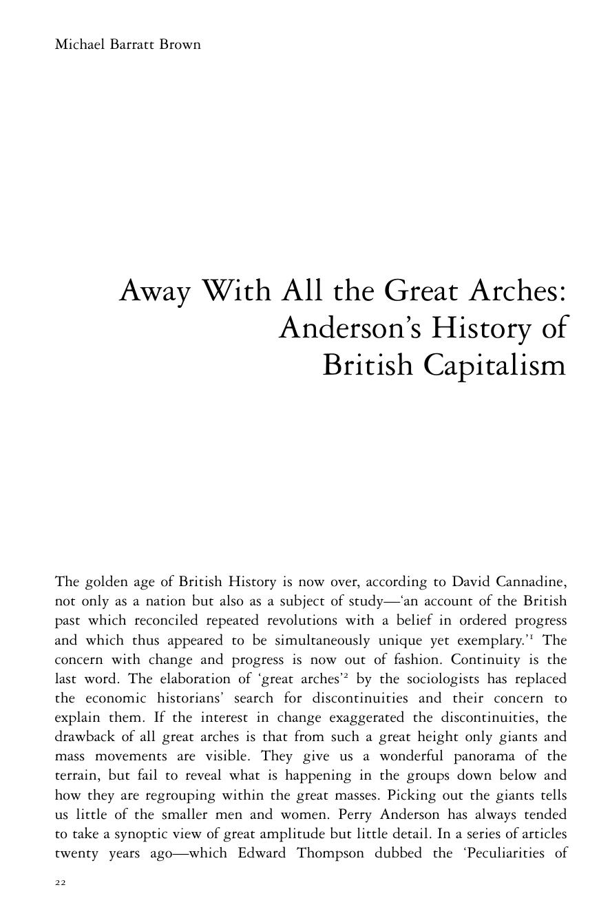 Away With All the Great Arches: Andersonâs History of British Capitalism by Michael Barratt Brown
