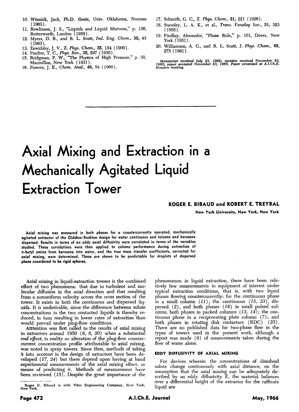 Axial mixing and extraction in a mechanically agitated liquid extraction tower by Unknown