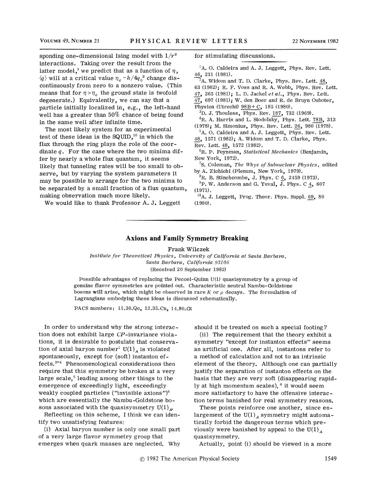 Axions and Family Symmetry Breaking by Frank Wilczek