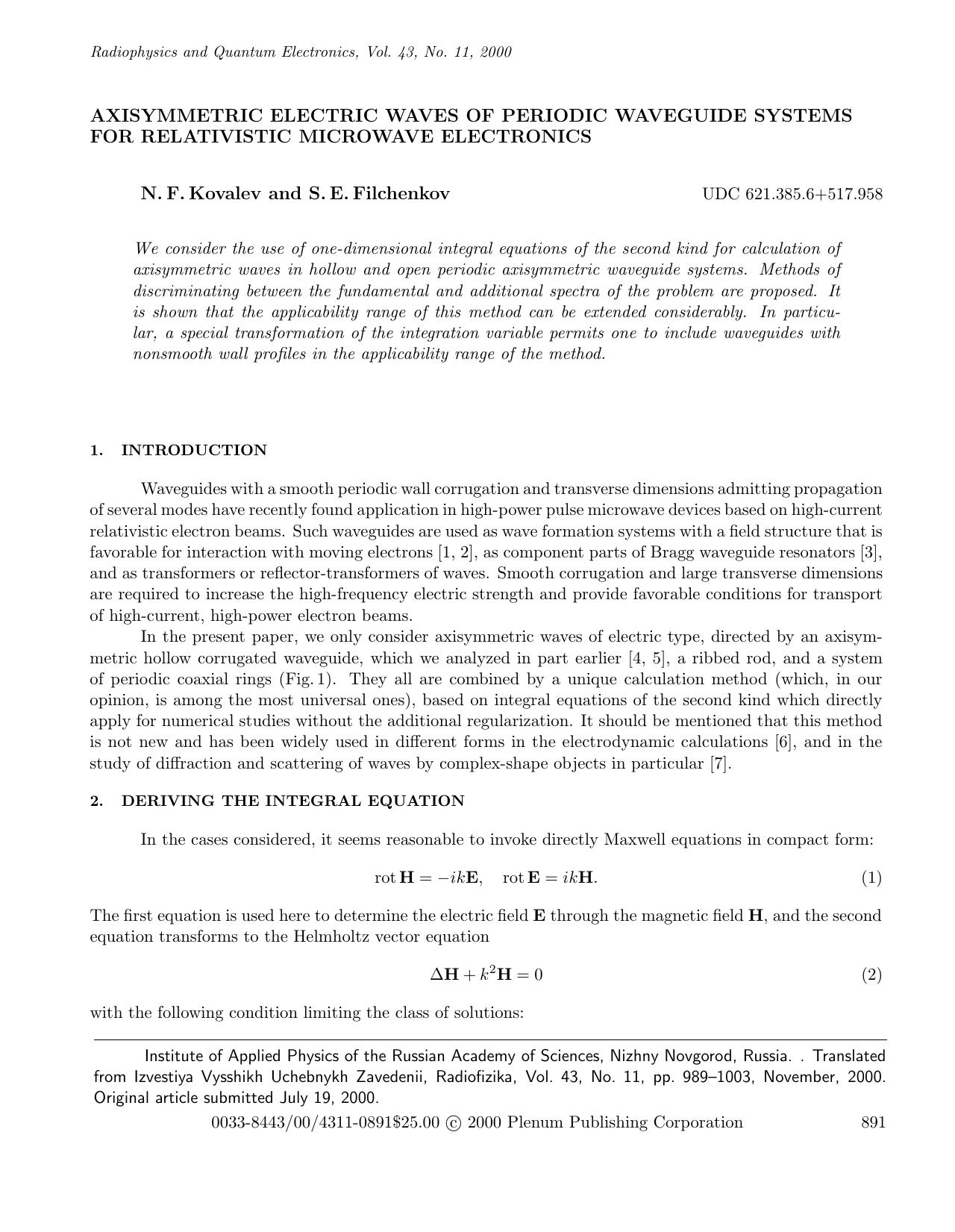 Axisymmetric Electric Waves of Periodic Waveguide Systems for Relativistic Microwave Electronics by Unknown