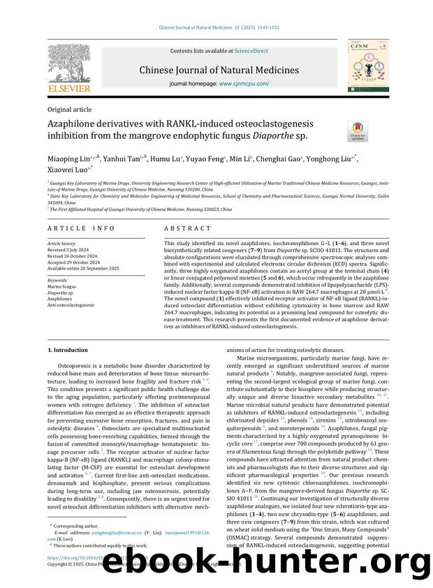 Azaphilone derivatives with RANKL-induced osteoclastogenesis inhibition from the mangrove endophytic fungus Diaporthe sp. by unknow