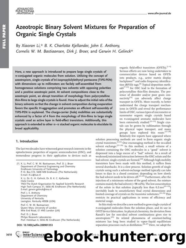 Azeotropic Binary Solvent Mixtures for Preparation of Organic Single Crystals by Unknown