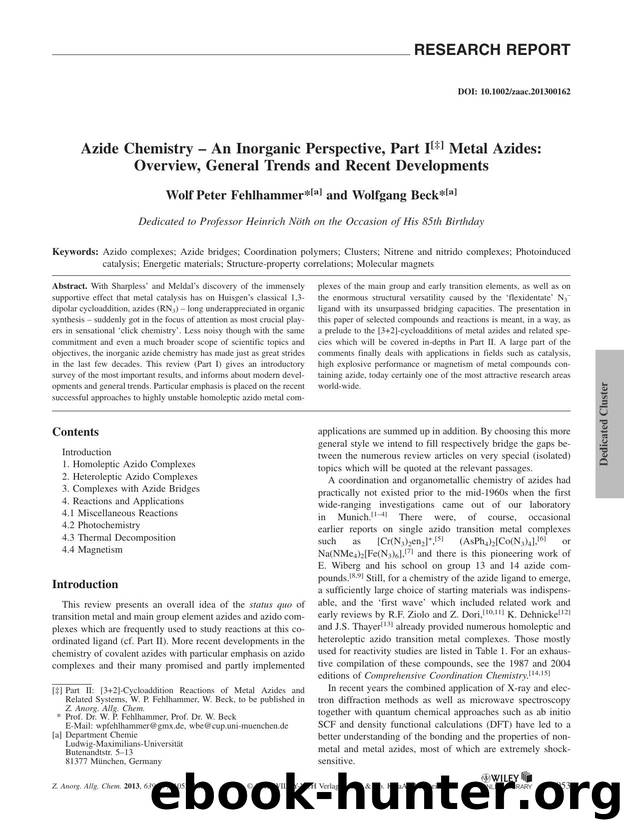 Azide Chemistry  An Inorganic Perspective, Part I by Unknown