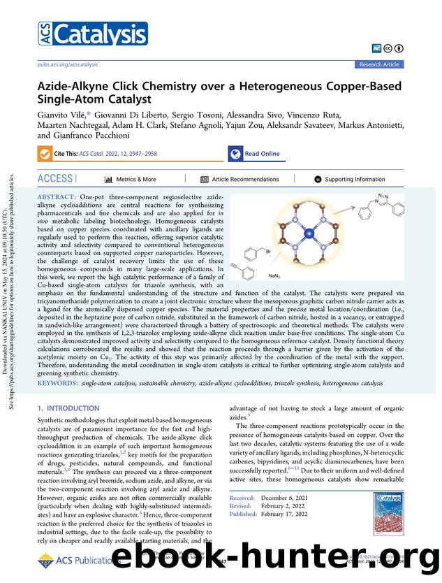 Azide-Alkyne Click Chemistry over a Heterogeneous Copper-Based Single-Atom Catalyst by unknow