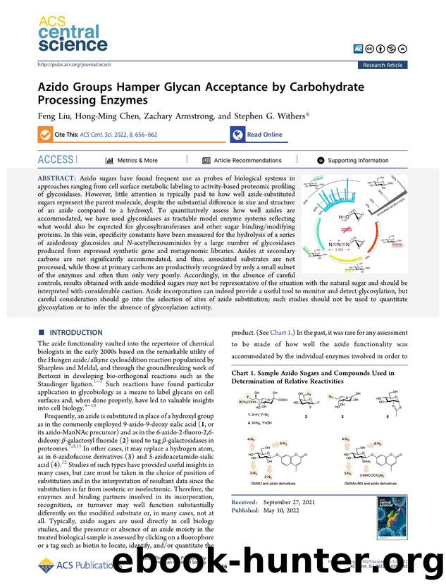 Azido Groups Hamper Glycan Acceptance by Carbohydrate Processing Enzymes by Feng Liu & Hong-Ming Chen & Zachary Armstrong & Stephen G. Withers (ORCID: g/0000-0002-6722-5701)