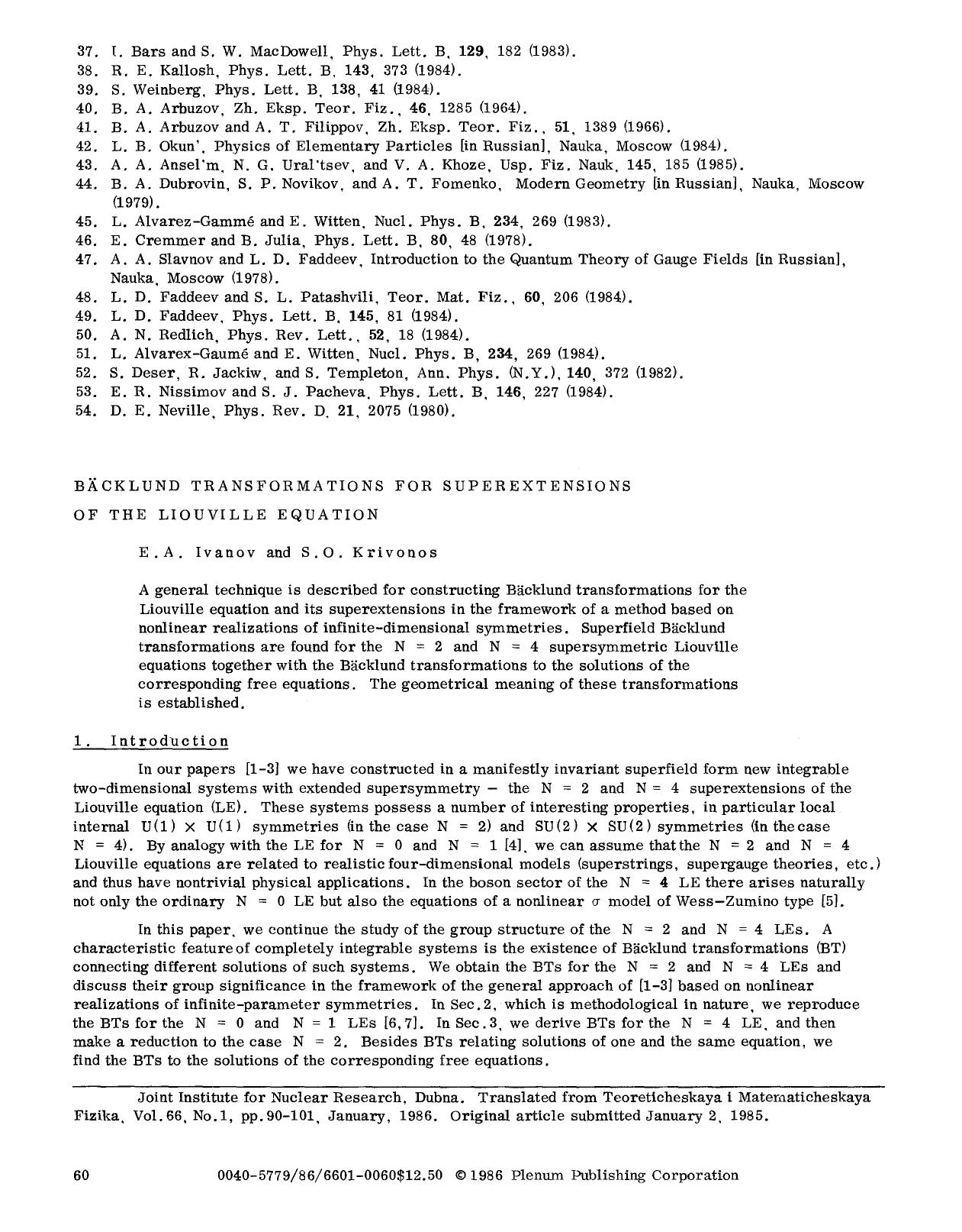 B&#x00E4;cklund transformations for superextensions of the Liouville equation by Unknown