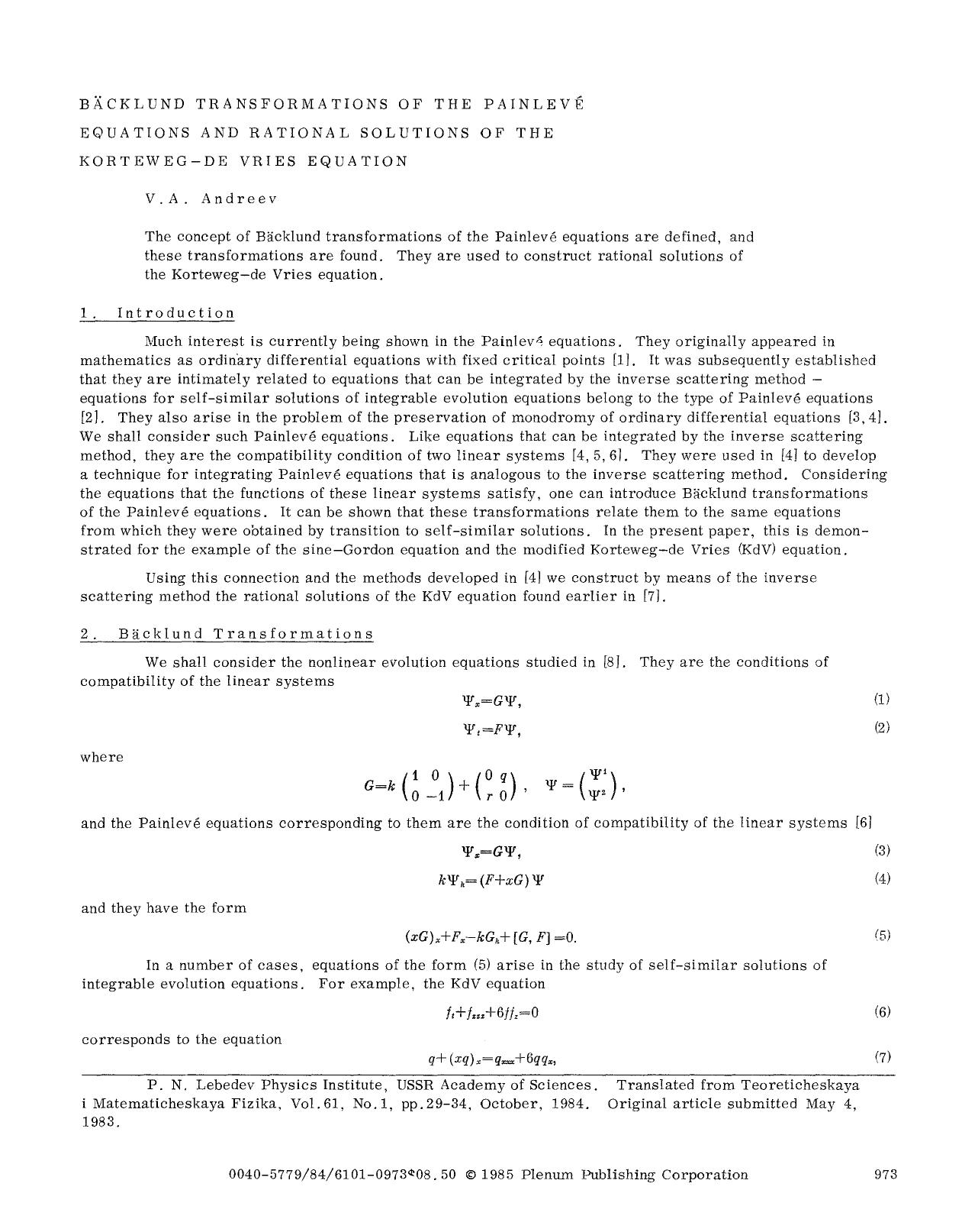 Bäcklund transformations of the Painlevé equations and rational solutions of the Korteweg-de Vries equation by Unknown