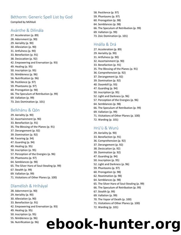 BÃÂ©thorm Generic Spell List by God 2 by Unknown