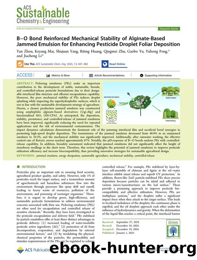 BâO Bond Reinforced Mechanical Stability of Alginate-Based Jammed Emulsion for Enhancing Pesticide Droplet Foliar Deposition by unknow