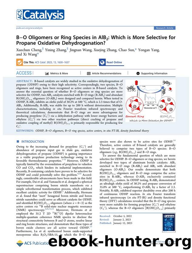 BâO Oligomers or Ring Species in AlB2: Which is More Selective for Propane Oxidative Dehydrogenation? by Xuechun Cheng Yining Zhang Jingnan Wang Xuejing Zhang Chao Sun Yongan Yang and Xi Wang
