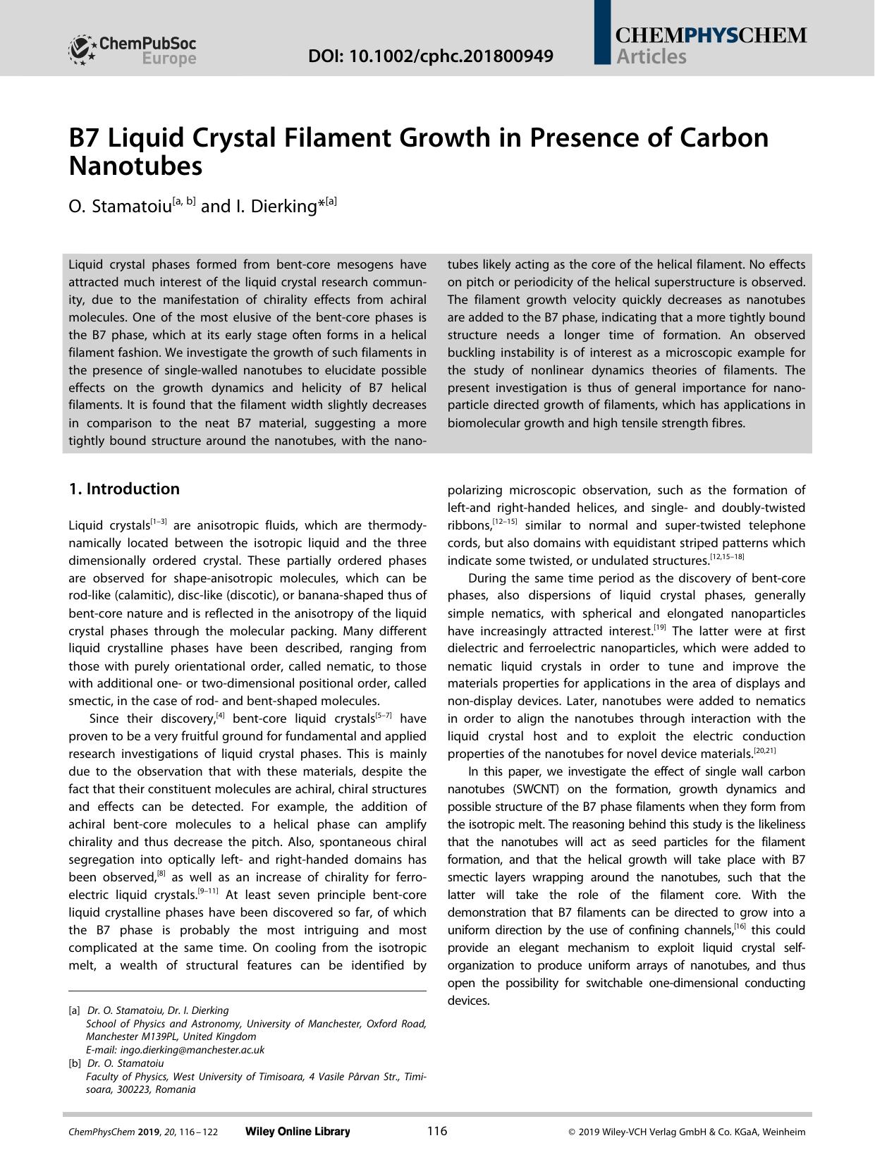 B7 Liquid Crystal Filament Growth in Presence of Carbon Nanotubes by Unknown