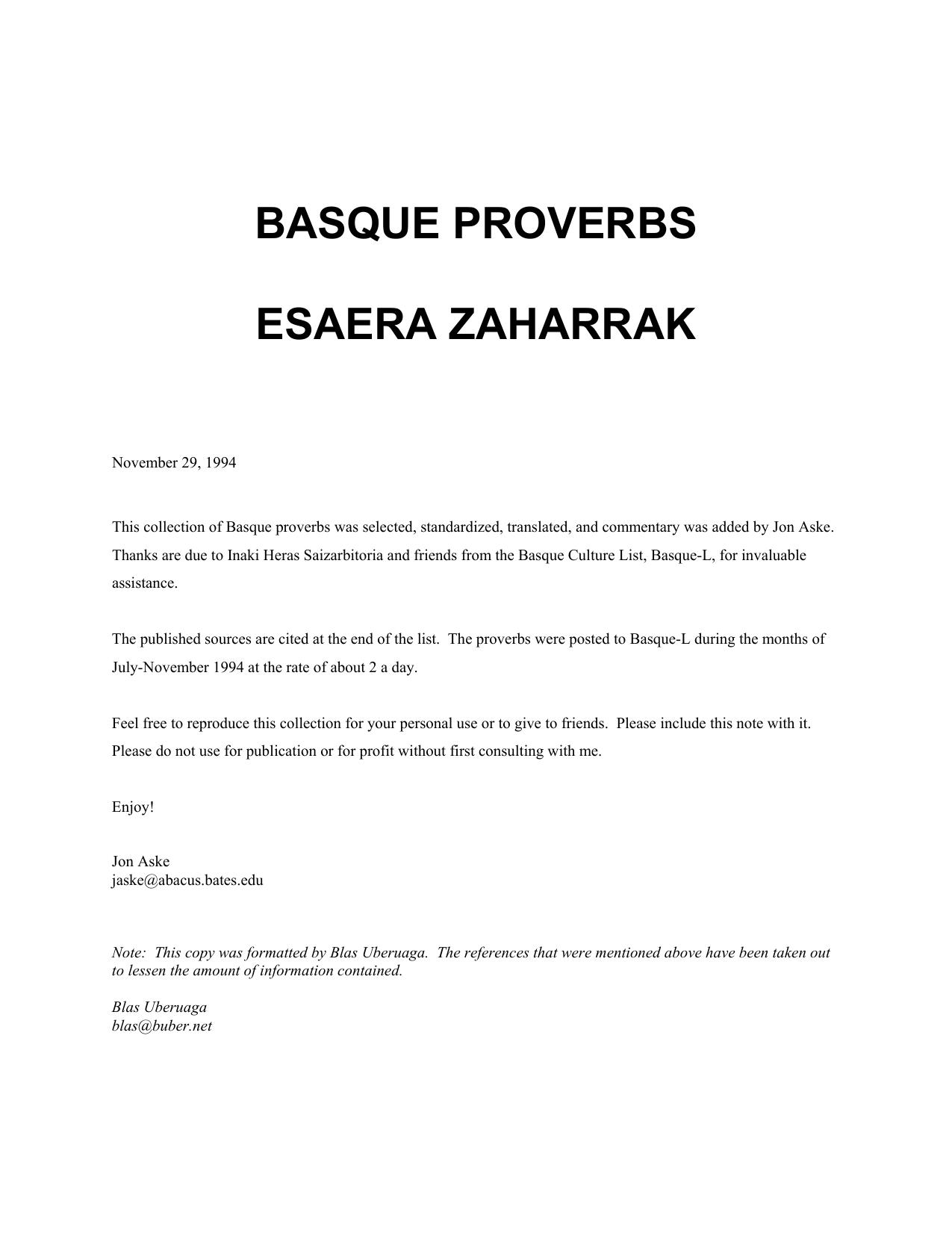 BASQUE PROVERBS by The Boobster